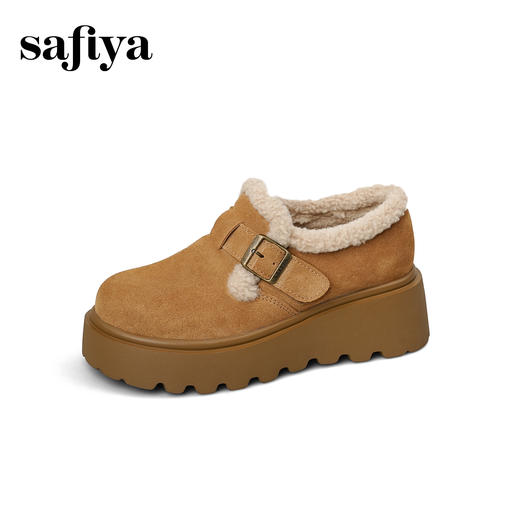 Safiya/索菲娅2025加绒一脚蹬复古百搭全包厚底毛毛增高勃肯鞋SFD4112133/SFD4112M33 商品图11