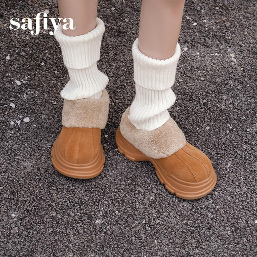 Safiya/索菲娅2025一脚蹬丑萌厚底增高懒人外穿加绒保暖雪地靴SFD4112048 商品图9