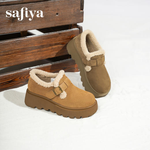 Safiya/索菲娅2025加绒一脚蹬复古百搭全包厚底毛毛增高勃肯鞋SFD4112133/SFD4112M33 商品图0