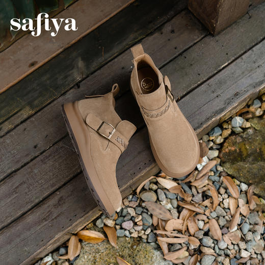 预售|Safiya/索菲娅2025美拉德绒面魔术贴圆头百搭软底休闲复古短踝靴SFD4116192 商品图4