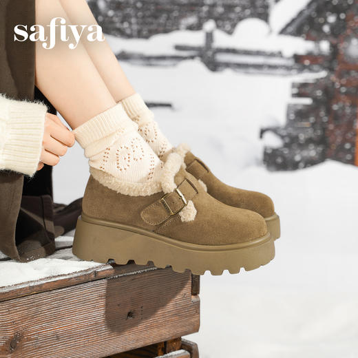 Safiya/索菲娅2025加绒一脚蹬复古百搭全包厚底毛毛增高勃肯鞋SFD4112133/SFD4112M33 商品图10