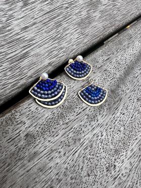 SpoiledBrat Jewelry扇形系列 | 青金石蓝锆石前后立体百搭耳钉