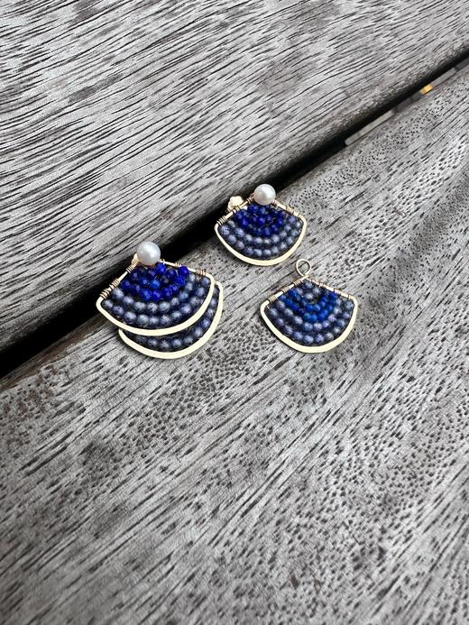 SpoiledBrat Jewelry扇形系列 | 青金石蓝锆石前后立体百搭耳钉 商品图0