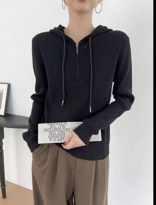 自营| 超推荐，不好穿直接退！！手感顺滑软糯！！百搭连帽针织半拉链打底衫-喜出 商品图2