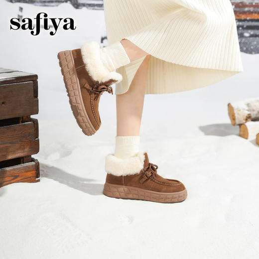 Safiya/索菲娅2025冬季加绒抗冻户外轮胎底休闲保暖羊毛雪地靴SFD411A176 商品图6