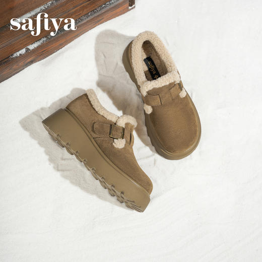 Safiya/索菲娅2025加绒一脚蹬复古百搭全包厚底毛毛增高勃肯鞋SFD4112133/SFD4112M33 商品图5
