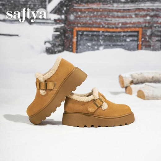 Safiya/索菲娅2025加绒一脚蹬复古百搭全包厚底毛毛增高勃肯鞋SFD4112133/SFD4112M33 商品图4