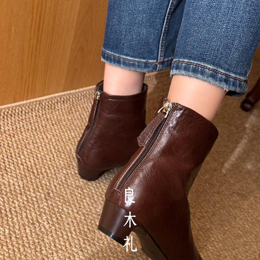 【特价不退不换】【预售7天】良木礼小跟羊皮短靴（D25103356） 商品图3