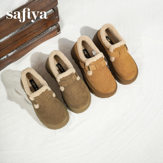 Safiya/索菲娅2025加绒一脚蹬复古百搭全包厚底毛毛增高勃肯鞋SFD4112133/SFD4112M33 商品图3