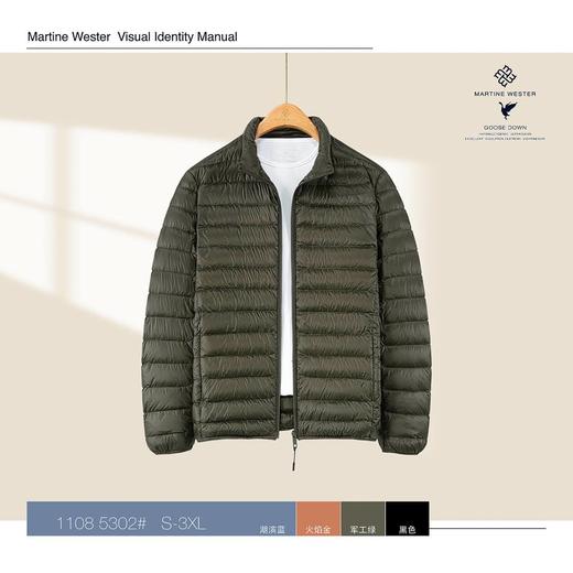 Martine Wester 男款轻量面料横切条薄款小立领鹅绒服 11085302 商品图3