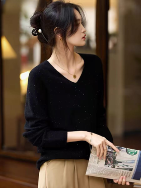 只有这波了！捡漏大福利！全羊毛！！品牌同工厂！！璨若星河亮片羊毛V领针织衫-喜出