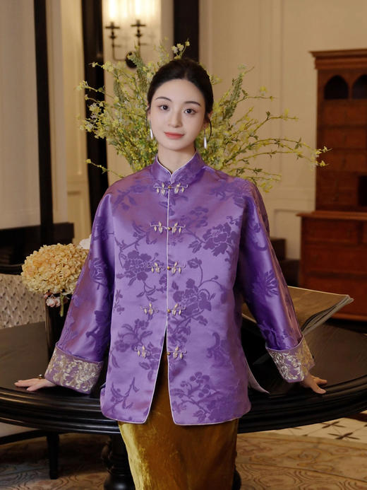 盛唐牡丹 | 富贵牡丹漳缎盘金绣外套 商品图0
