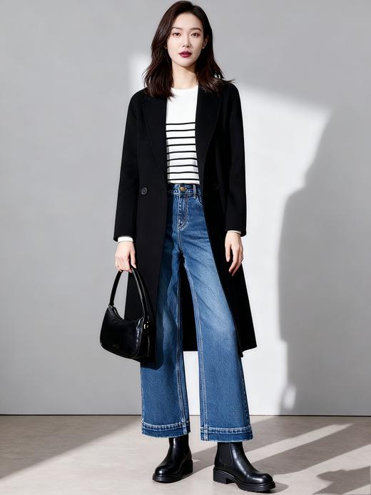 M1L1臣禾 气质黑毛呢大衣 系腰带【100%绵羊毛 】气质毛呢外套9234080380  现货 商品图3