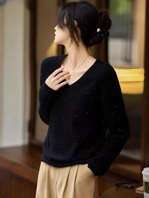 只有这波了！捡漏大福利！全羊毛！！品牌同工厂！！璨若星河亮片羊毛V领针织衫-喜出 商品图1