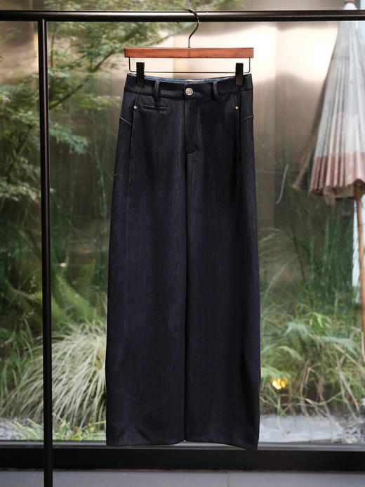 盛唐婧 | 轻奢时尚羊毛加厚直筒花苞裤-蓝色 商品图0