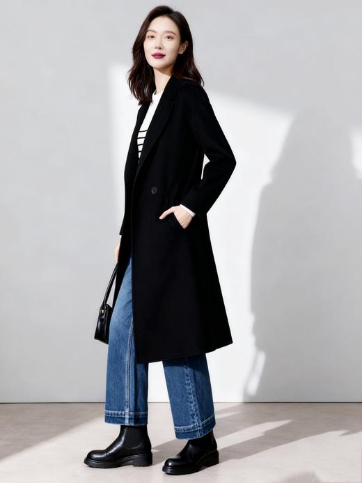 M1L1臣禾 气质黑毛呢大衣 系腰带【100%绵羊毛 】气质毛呢外套9234080380  现货 商品图1