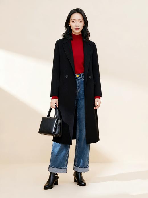 M1L1臣禾 气质黑毛呢大衣 系腰带【100%绵羊毛 】气质毛呢外套9234080380  现货 商品图2