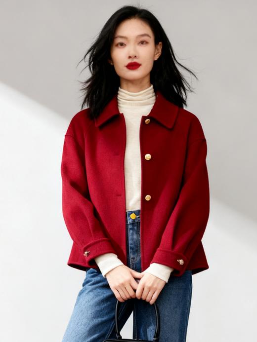 【现货】 臣禾	100%澳毛(高支) 翻领单排暗扣短大衣9244080280 商品图1