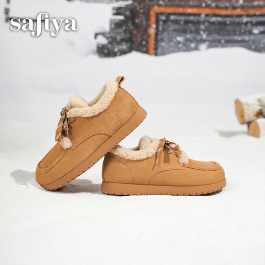 预售|Safiya/索菲娅2025复古百搭外穿平底休闲系带深口加绒保暖毛毛鞋 SFD4112285 商品图3