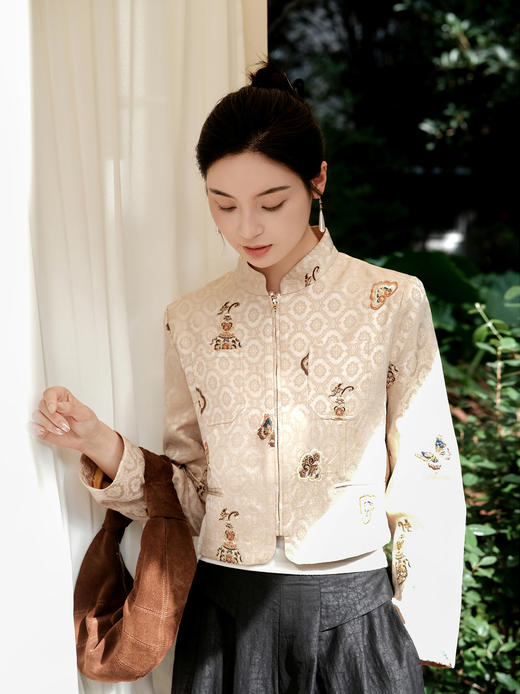 盛唐婧 | 丝毛手推绣外套-白色 商品图1