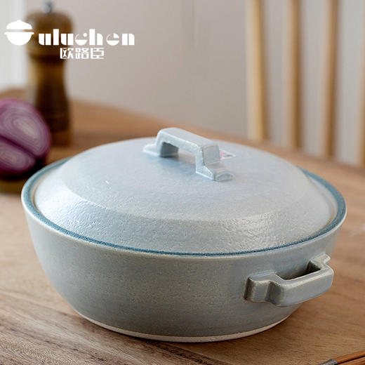 日本万古烧陶锅砂锅汤锅蓝釉栗子锅1.8L-YHD 商品图3