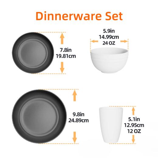 FDA认证 美国沃尔玛 HANMFEI 4人份塑料餐具套装  16件装 食品级安全 不含BPA  轻便不易碎 商品图2