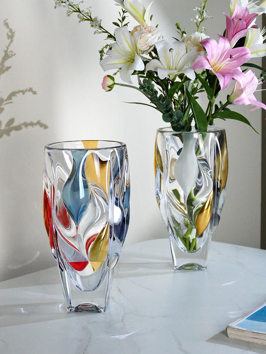 捷克进口BOHEMIA 彩色个性水晶玻璃花瓶北欧风客厅装饰摆件波西米亚彩色竹子艺术花瓶30cm果斗 商品图0