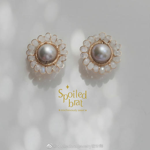 SpoiledBrat Jewelry花环系列 | 灰珍珠斜长石/月光石/尖晶石耳钉 商品图6