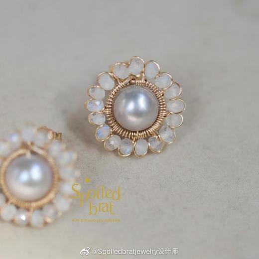 SpoiledBrat Jewelry花环系列 | 灰珍珠斜长石/月光石/尖晶石耳钉 商品图7