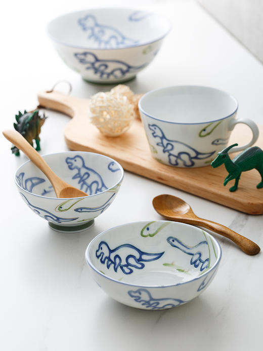 儿童餐具套装日式家用可爱卡通陶瓷碗盘子碗具水杯牛奶杯马克杯子光峰恐龙早餐盘3件套 商品图4