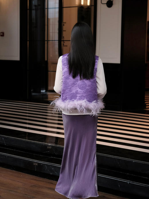 下架|盛唐牡丹 | 万寿祥云纹漳缎鸵鸟毛棉马甲 商品图6