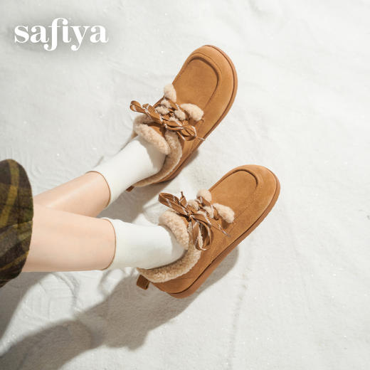 预售|Safiya/索菲娅2025复古百搭外穿平底休闲系带深口加绒保暖毛毛鞋 SFD4112285 商品图7