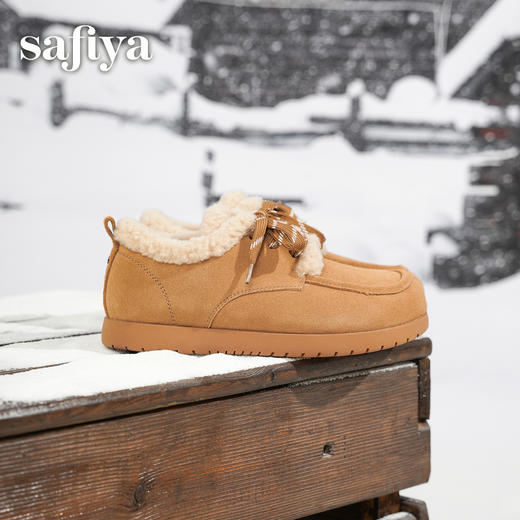 预售|Safiya/索菲娅2025复古百搭外穿平底休闲系带深口加绒保暖毛毛鞋 SFD4112285 商品图0
