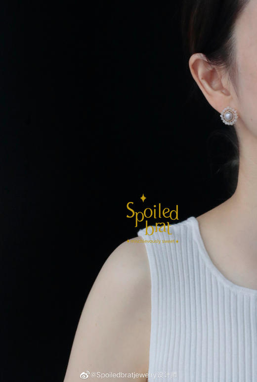 SpoiledBrat Jewelry花环系列 | 灰珍珠斜长石/月光石/尖晶石耳钉 商品图4