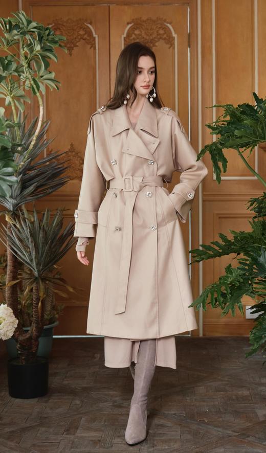 浅咖色高支高密双排扣长款廓形风衣 商品图0