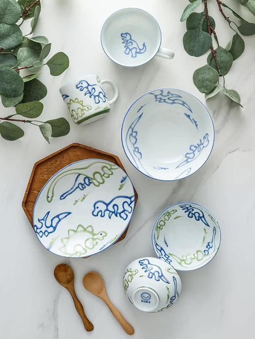 儿童餐具套装日式家用可爱卡通陶瓷碗盘子碗具水杯牛奶杯马克杯子光峰恐龙早餐盘3件套 商品图5