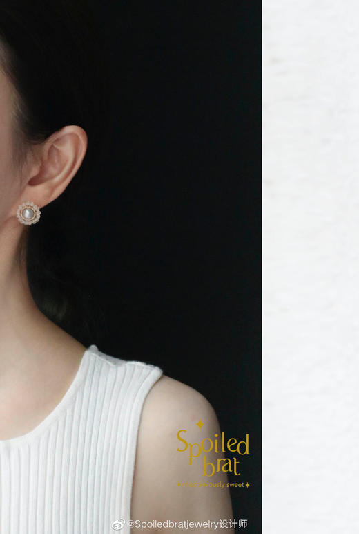 SpoiledBrat Jewelry花环系列 | 灰珍珠斜长石/月光石/尖晶石耳钉 商品图5