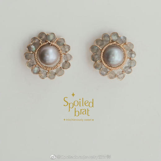 SpoiledBrat Jewelry花环系列 | 灰珍珠斜长石/月光石/尖晶石耳钉 商品图3