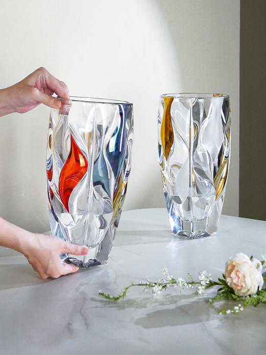 捷克进口BOHEMIA 彩色个性水晶玻璃花瓶北欧风客厅装饰摆件波西米亚彩色竹子艺术花瓶30cm果斗 商品图2