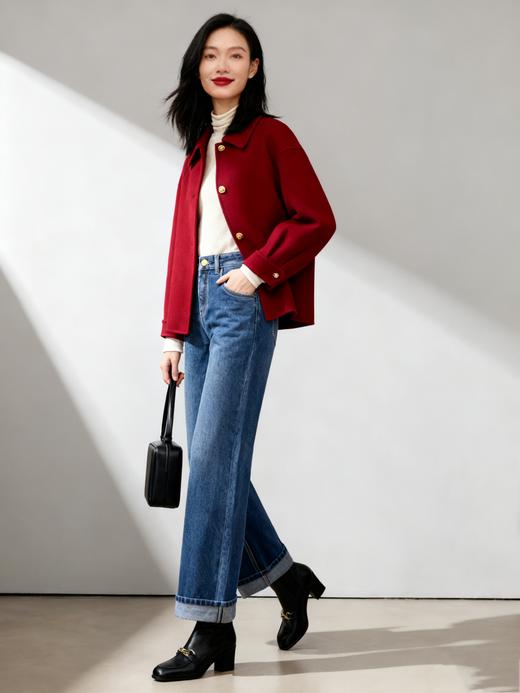 【现货】 臣禾	100%澳毛(高支) 翻领单排暗扣短大衣9244080280 商品图2