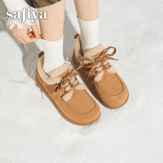 预售|Safiya/索菲娅2025复古百搭外穿平底休闲系带深口加绒保暖毛毛鞋 SFD4112285 商品图5