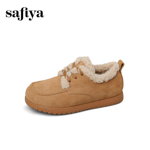 预售|Safiya/索菲娅2025复古百搭外穿平底休闲系带深口加绒保暖毛毛鞋 SFD4112285 商品图9