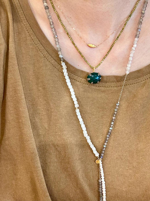 SpoiledBrat Jewelry彩色宝石吊坠系列 |  绿玉髓  斜长石 银灰色珍珠项链 商品图4