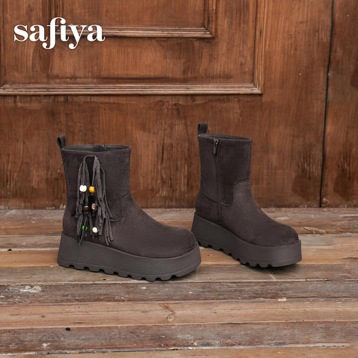 预售|Safiya/索菲娅流苏民族风坡跟厚底侧拉链百搭复古西部短靴2025SFD4116408 商品图5