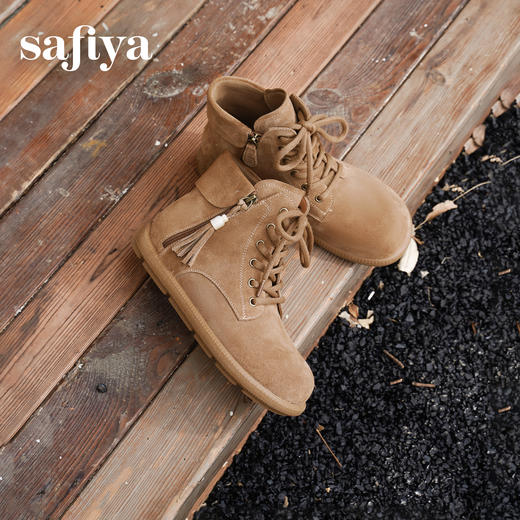 预售|Safiya/索菲娅2025游牧风流苏侧拉链系带休闲百搭舒适平底短靴SFD4116402 商品图0