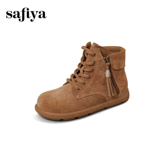 预售|Safiya/索菲娅2025游牧风流苏侧拉链系带休闲百搭舒适平底短靴SFD4116402 商品图7