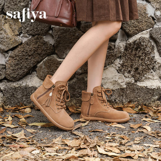 预售|Safiya/索菲娅2025游牧风流苏侧拉链系带休闲百搭舒适平底短靴SFD4116402 商品图6