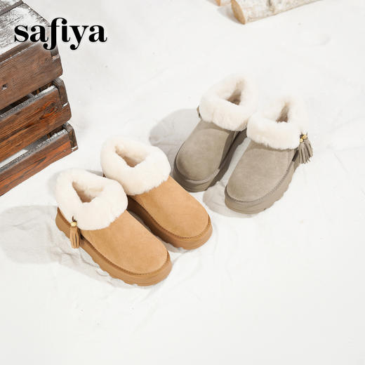 预售|Safiya/索菲娅2025时尚流苏厚底加绒抗寒百搭懒人保暖毛毛雪地靴SFD411A265 商品图3
