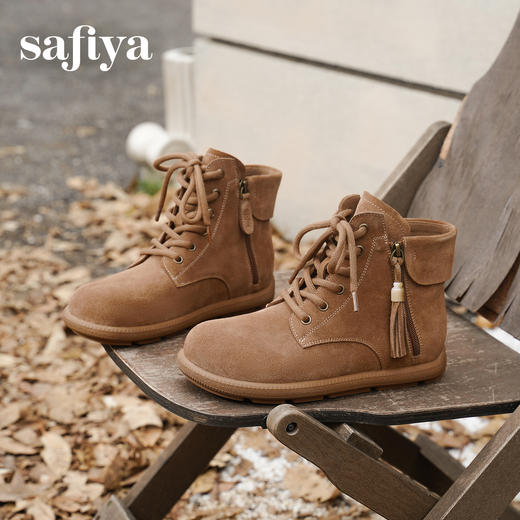 预售|Safiya/索菲娅2025游牧风流苏侧拉链系带休闲百搭舒适平底短靴SFD4116402 商品图3