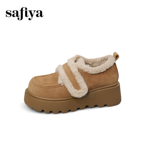 预售|Safiya/索菲娅2025魔术贴休闲百搭加绒保暖厚底增高毛毛乐福鞋SFD4112120 商品图10